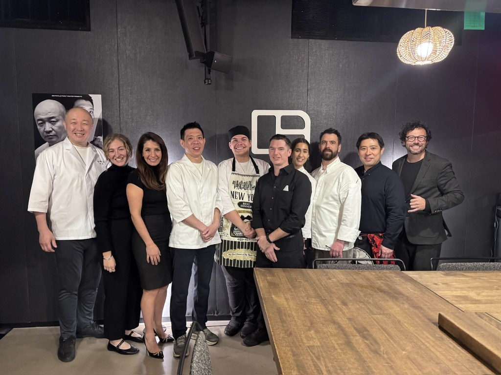 Colby with the Bentoville group, chef Billy Kong, and chef Shinichiro Takagi.