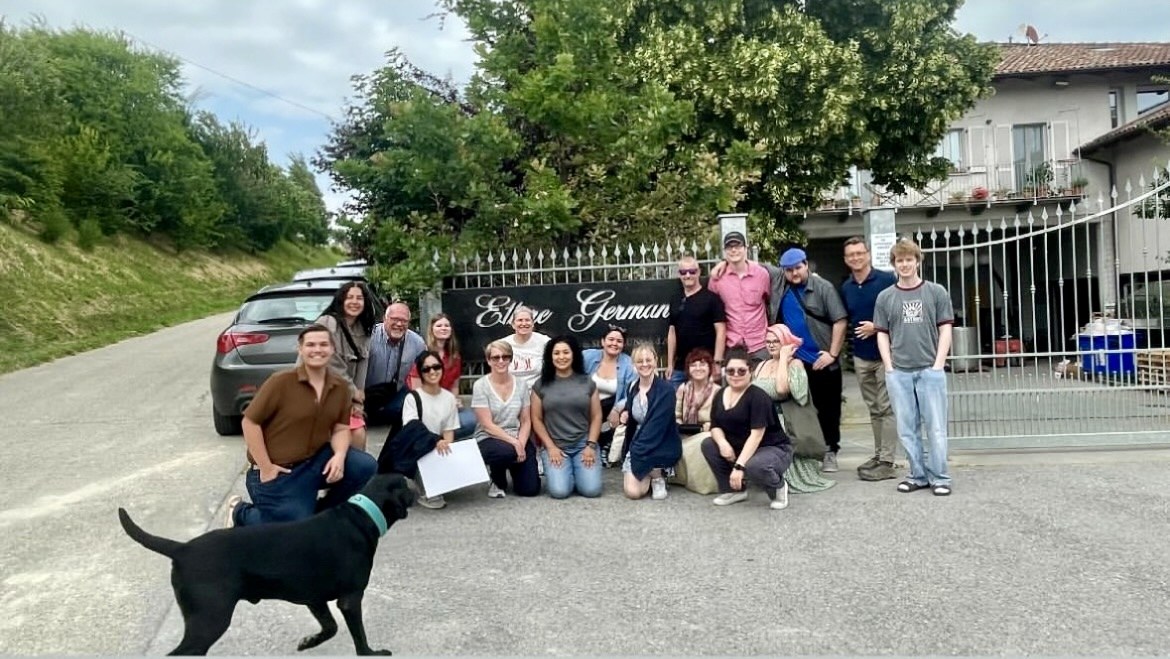 Group photo during a wine tasting visit to Ettore Germano in Italy.