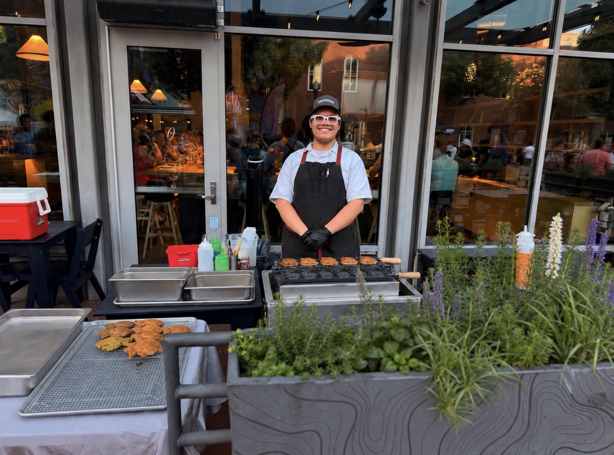 Chef Colby at the taiyaki station during live service
