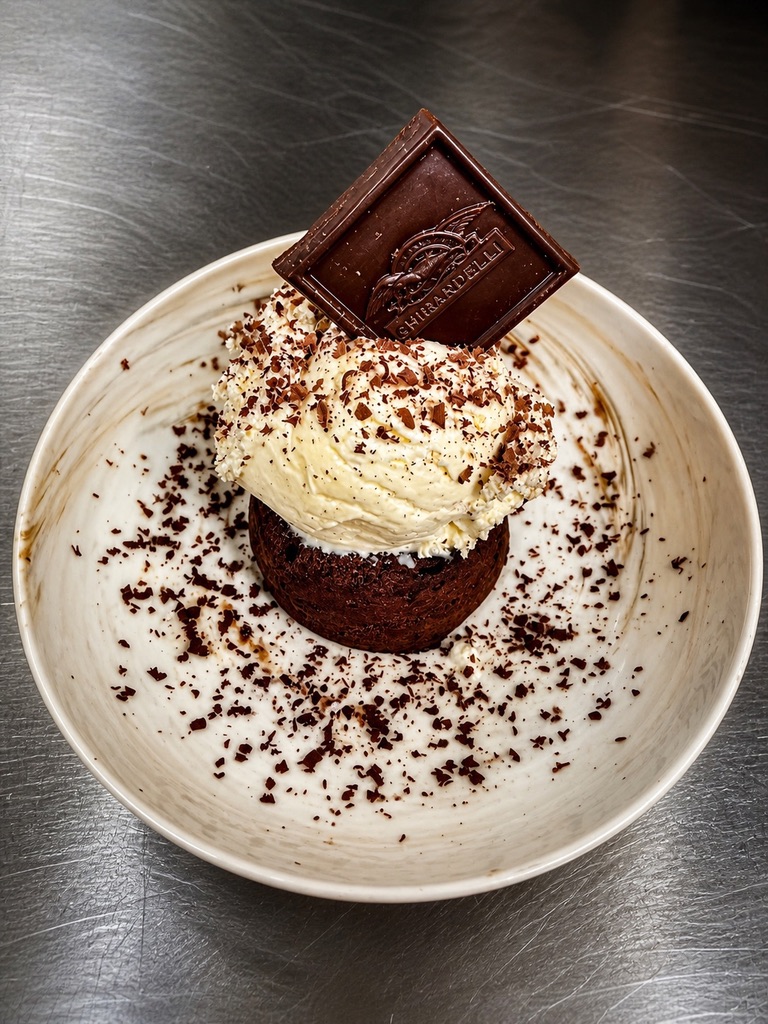 Chocolate lava cake with vanilla bean ice cream